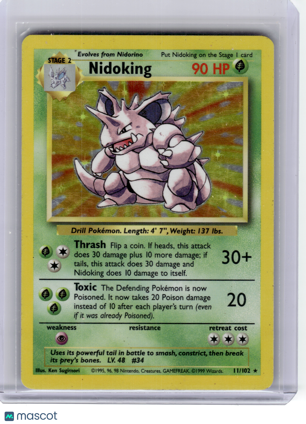 1999 Pokemon—Nidoking #11 Base Set—Rare Holo [Heavily Played]