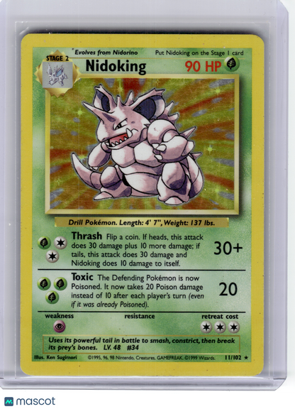 1999 Pokemon—Nidoking #11 Base Set—Rare Holo [Heavily Played]
