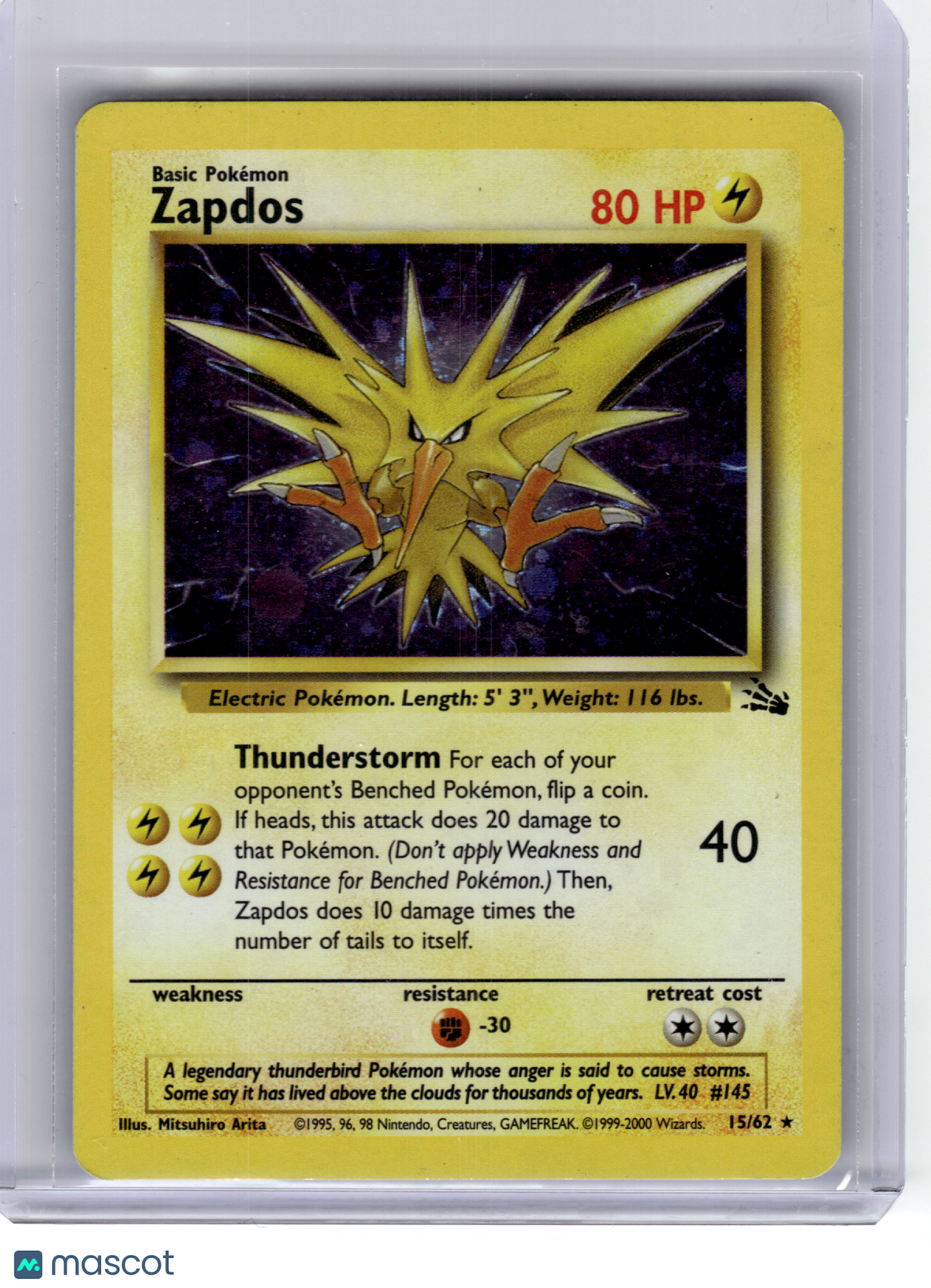 1999 Pokemon—Zapdos #15 Fossil—Rare Holo [Moderately Played]