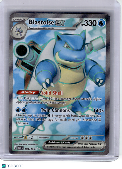 2023 Pokemon—Blastoise EX #184 Scarlet & Violet 151—Ultra Rare Holo