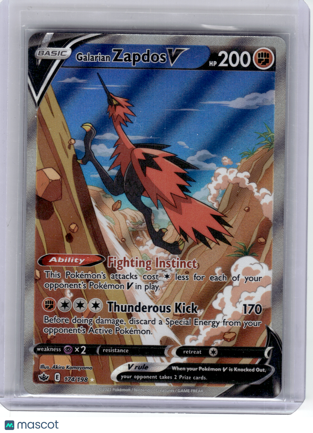 2021 Pokemon—Galarian Zapdos V #174 Chilling Reign—Ultra Rare Holo