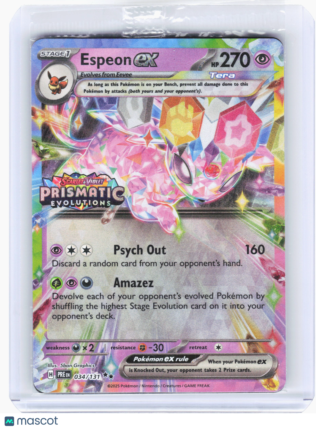 2025 Pokemon—Espeon ex (Prismatic Evolutions Stamp) #34/131 (MCAP)—Holo [Sealed]