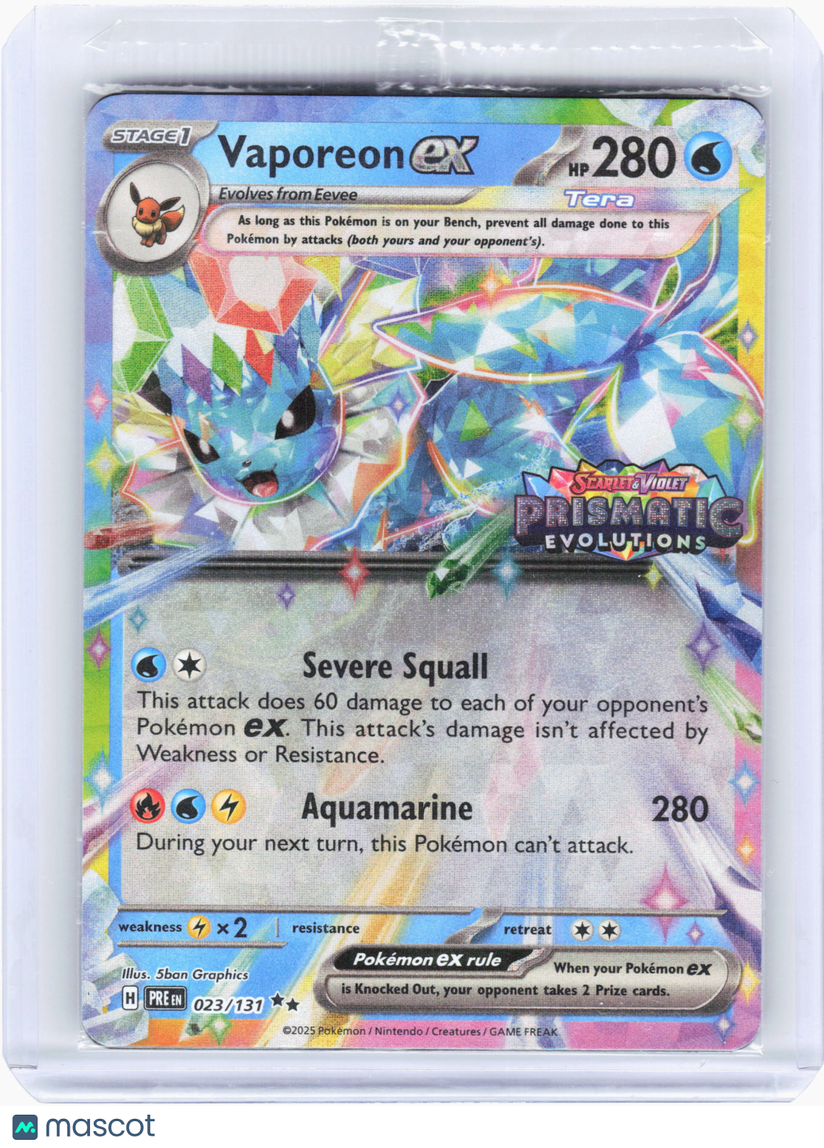 2025 Pokemon—Vaporeon ex (Prismatic Evolutions Stamp) #023 (MCAP)—Holo [Sealed]