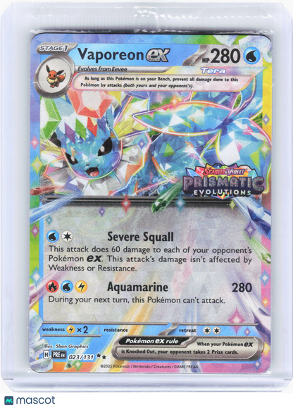 2025 Pokemon—Vaporeon ex (Prismatic Evolutions Stamp) #023 (MCAP)—Holo [Sealed]