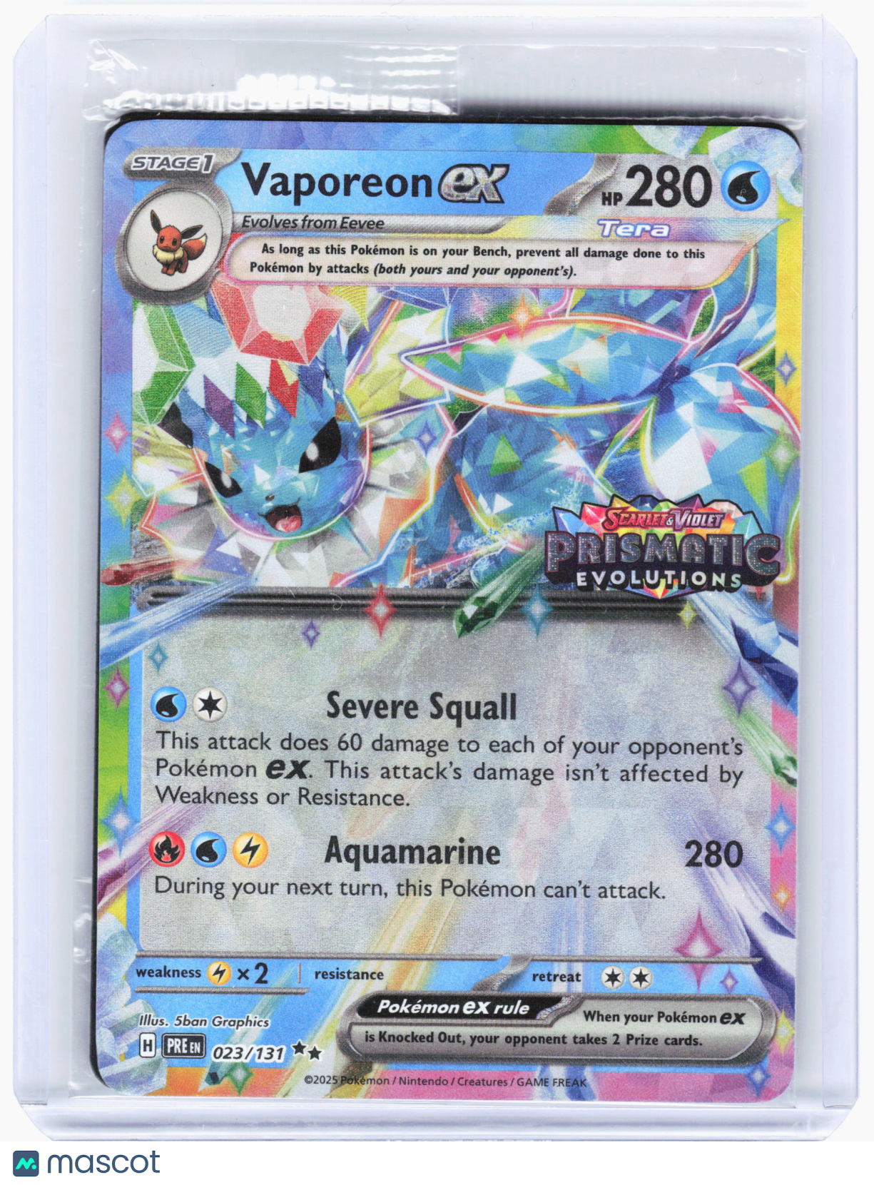 2025 Pokemon—Vaporeon ex (Prismatic Evolutions Stamp) #023 (MCAP)—Holo [Sealed]