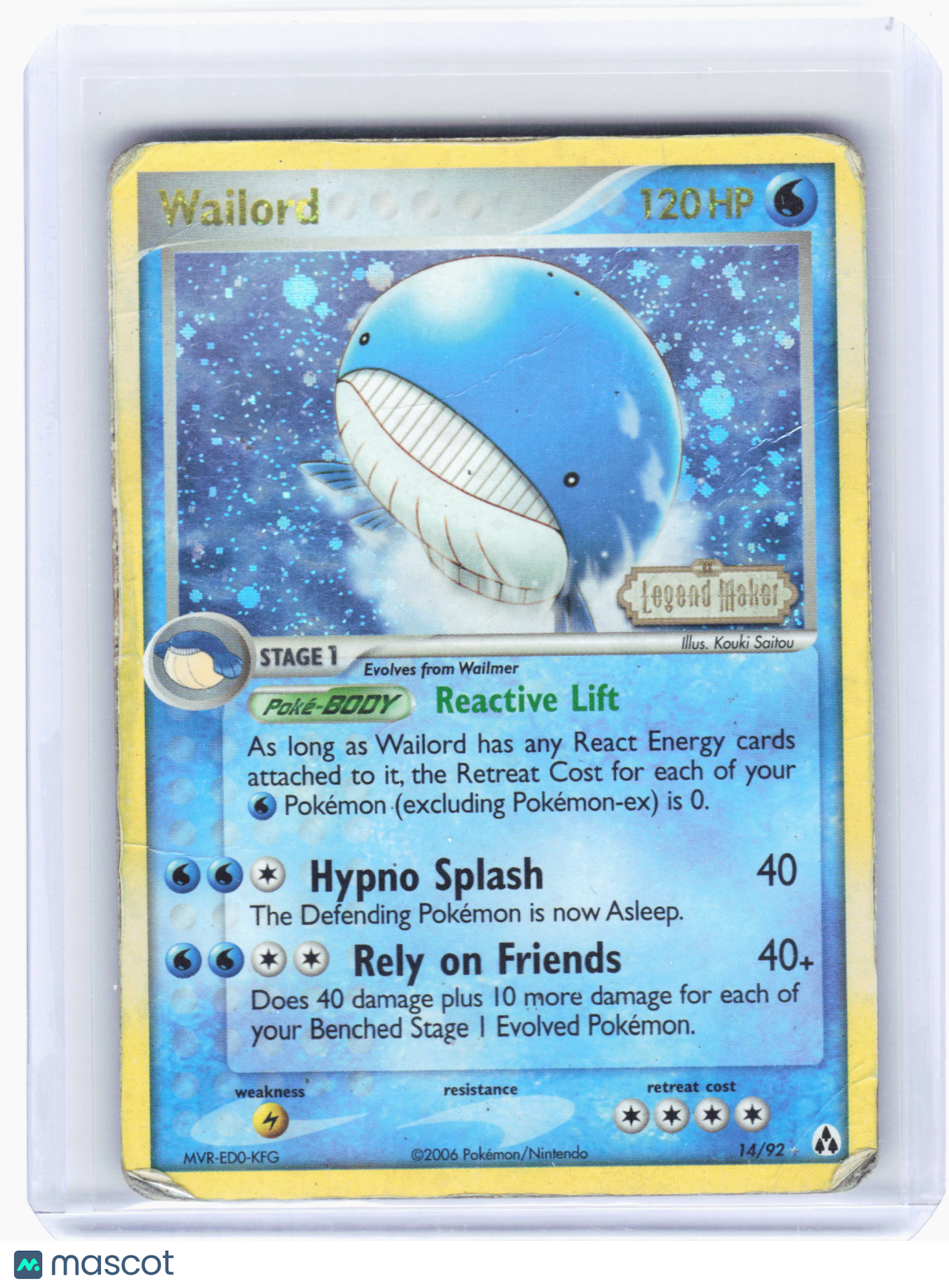 2008 Pokemon—Wailord #14/92 EX Legend Maker—Rare Reverse Holo [Damaged]