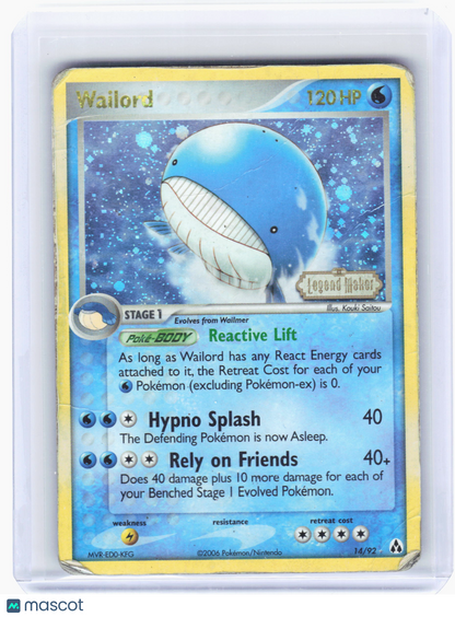 2008 Pokemon—Wailord #14/92 EX Legend Maker—Rare Reverse Holo [Damaged]
