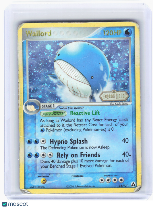 2008 Pokemon—Wailord #14/92 EX Legend Maker—Rare Reverse Holo [Damaged]