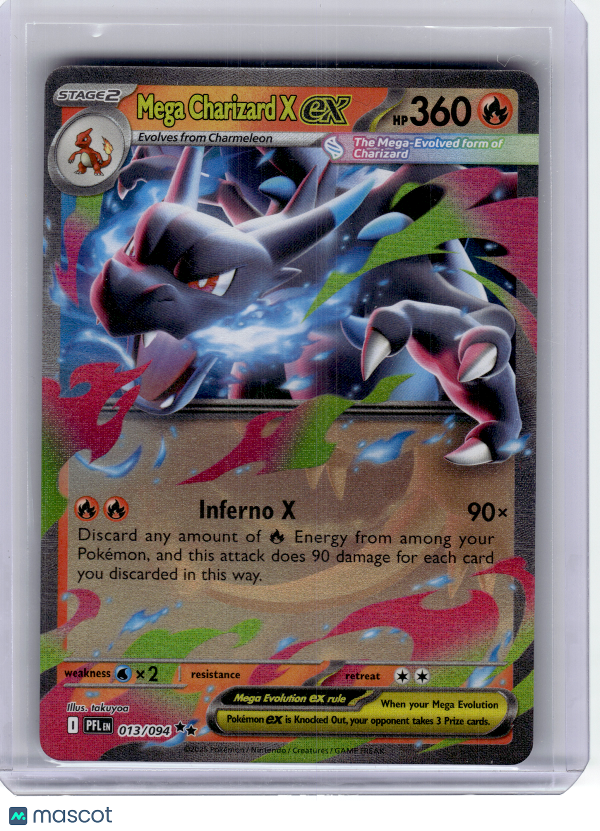 2025 Pokemon—Mega Charizard X EX #13 Phantasmal Flames—Double Rare Holo