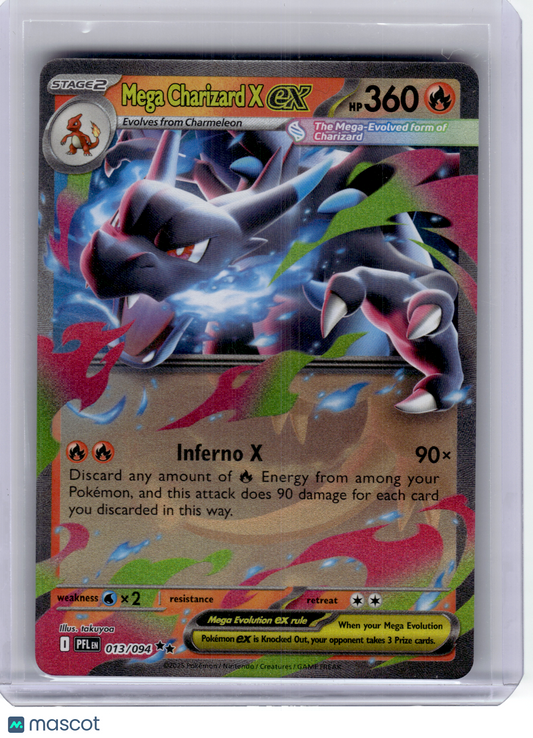 2025 Pokemon—Mega Charizard X EX #13 Phantasmal Flames—Double Rare Holo