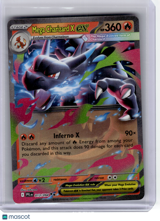 2025 Pokemon—Mega Charizard X EX #13 Phantasmal Flames—Double Rare Holo