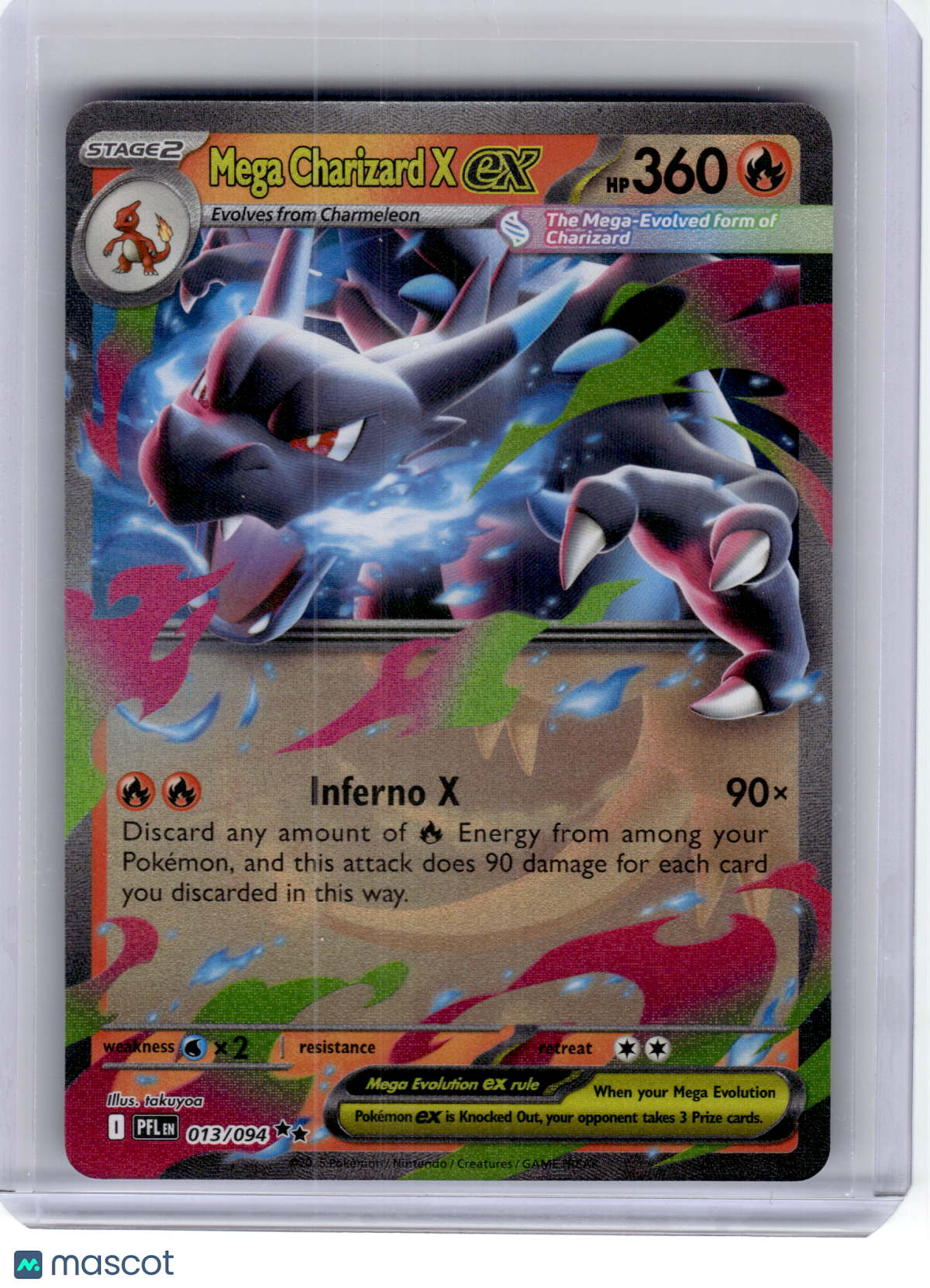 2025 Pokemon—Mega Charizard X EX #13 Phantasmal Flames—Double Rare Holo