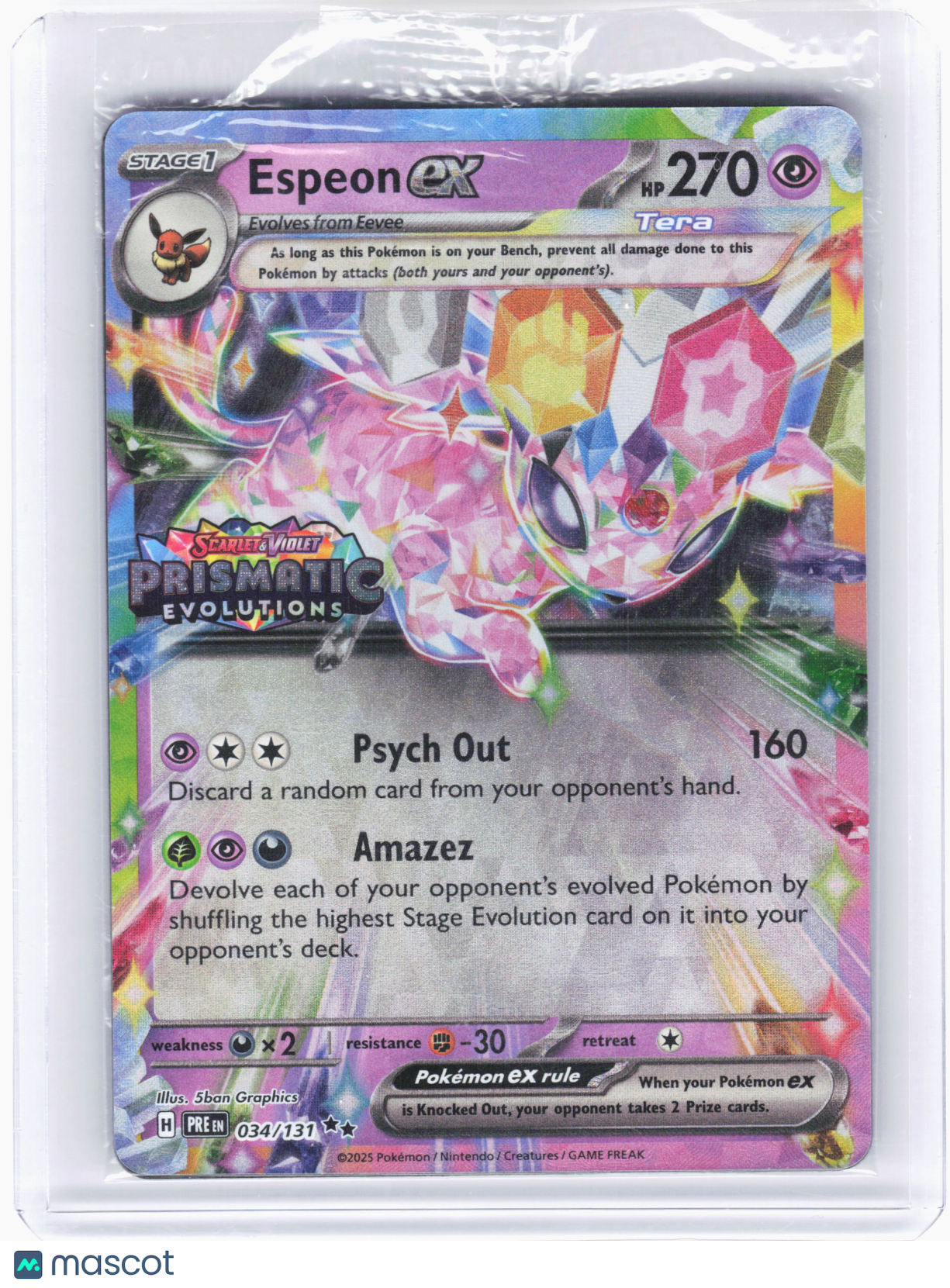 2025 Pokemon—Espeon ex (Prismatic Evolutions Stamp) #034 (MCAP)—Holo [Sealed]