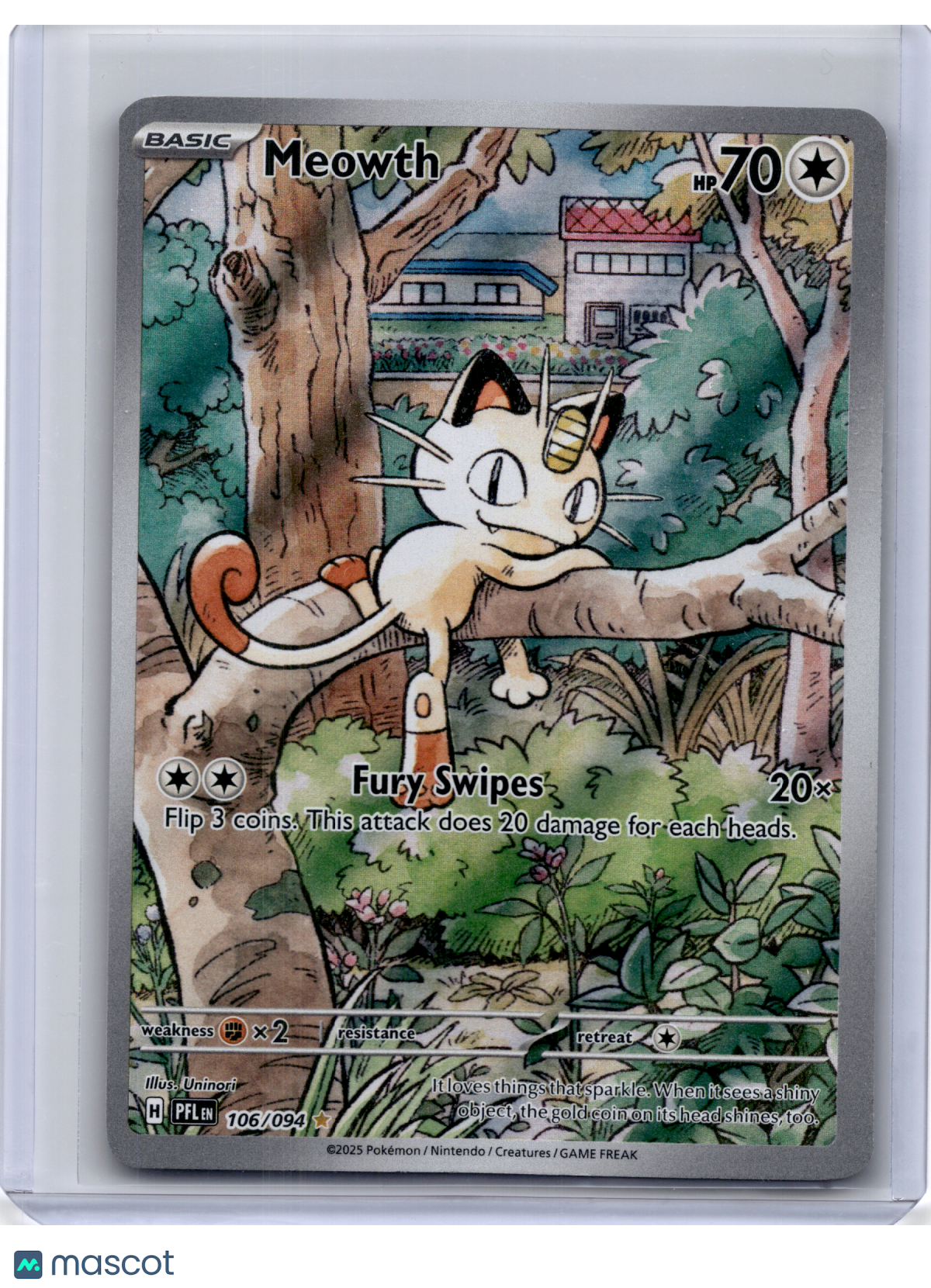2025 Pokemon—Meowth #106/094 Phantasmal Flames—Illustration Rare Holo