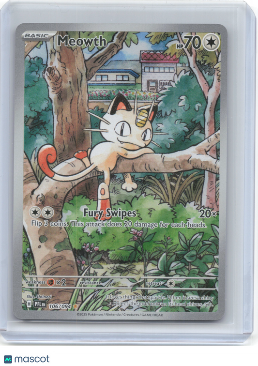 2025 Pokemon—Meowth #106/94 Phantasmal Flames—Illustration Rare Foil