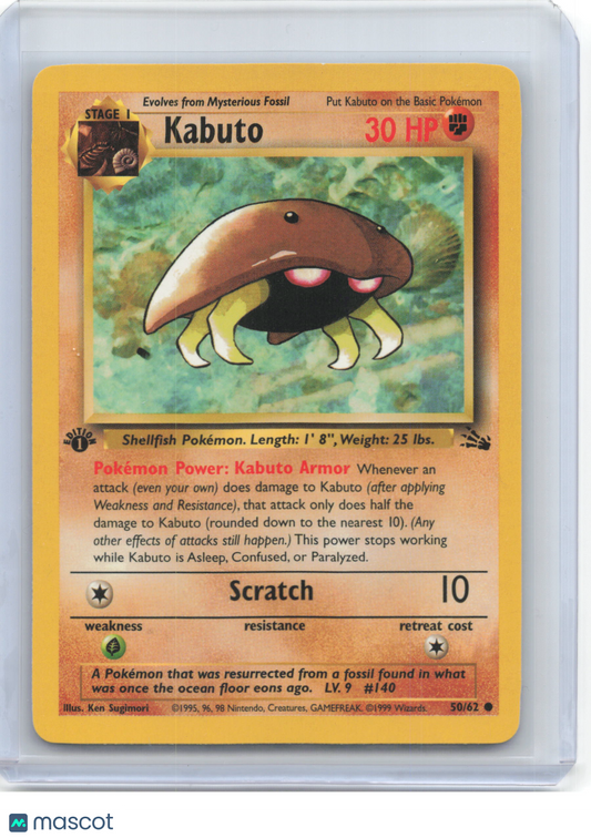 1999 Pokemon—Kabuto #50/62 Fossil—Commmon Non-Foil 1st Edition