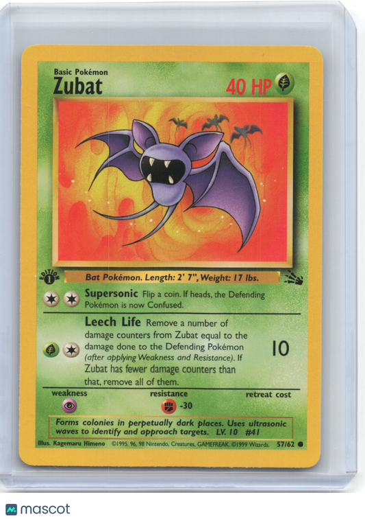 1999 Pokemon—Zubat #57/62 Fossil—Common Non-Foil 1st Edition