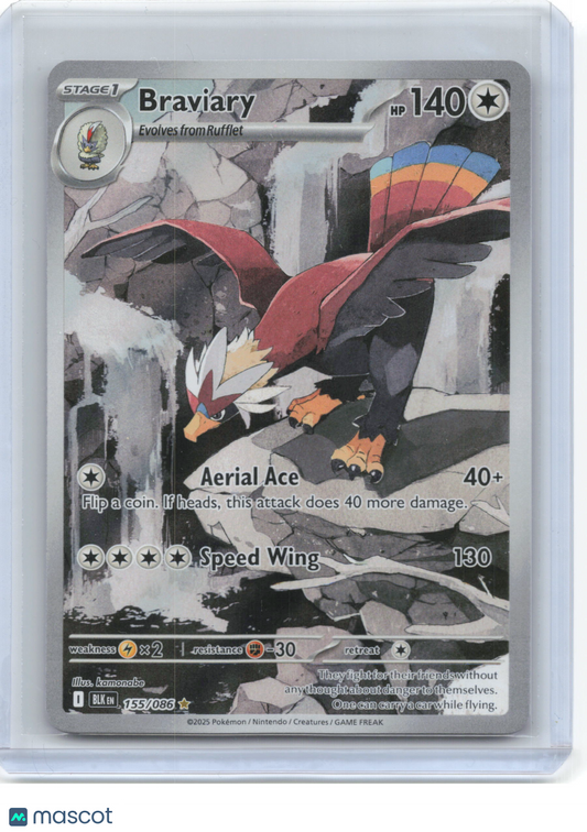 2025 Pokemon—Braviary #155/86 Black Bolt—Illustration Rare Foil