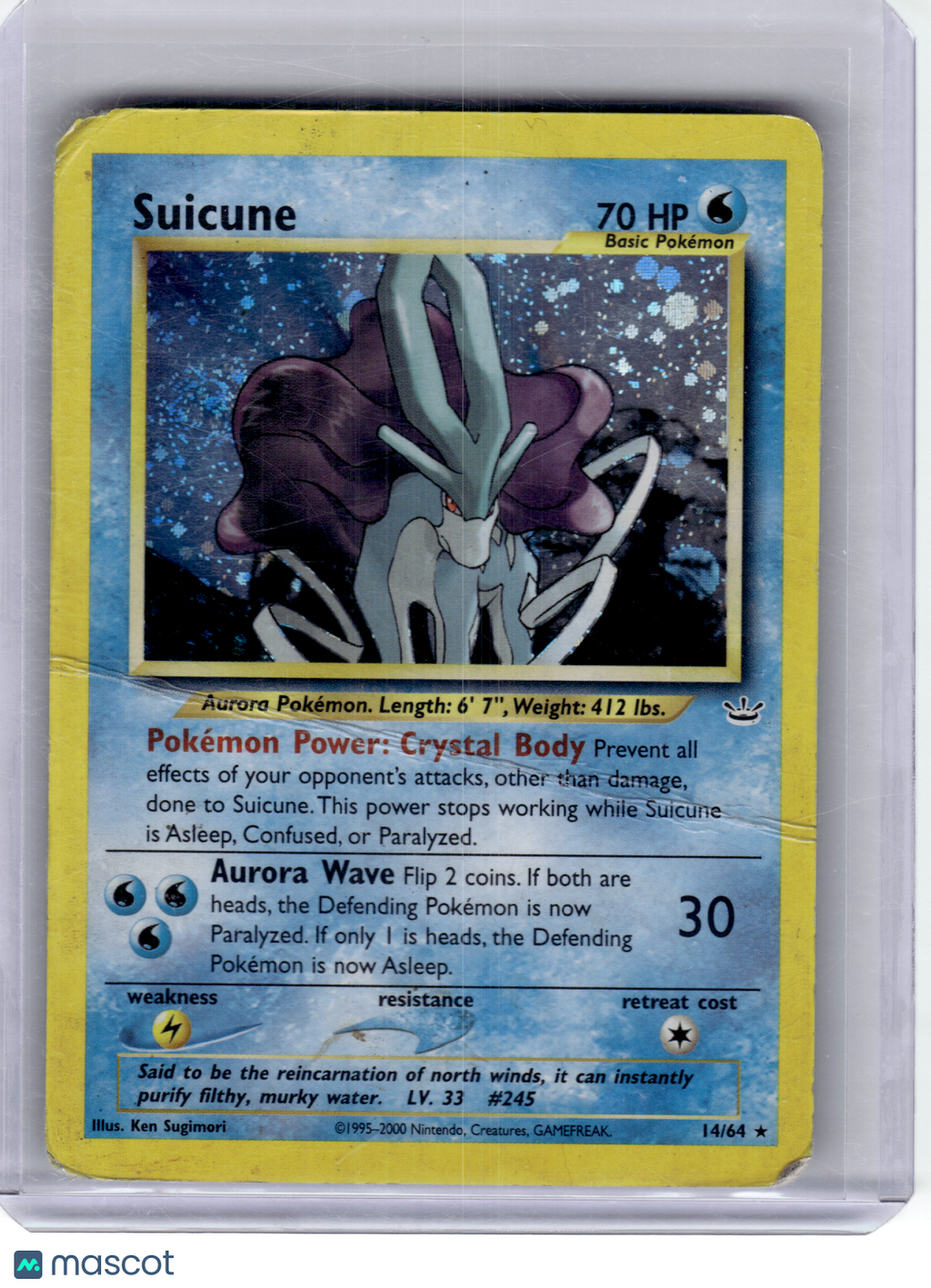2000 Pokemon—Suicune #14/64 Neo Revelation—Rare Holo [DMG/Altered]