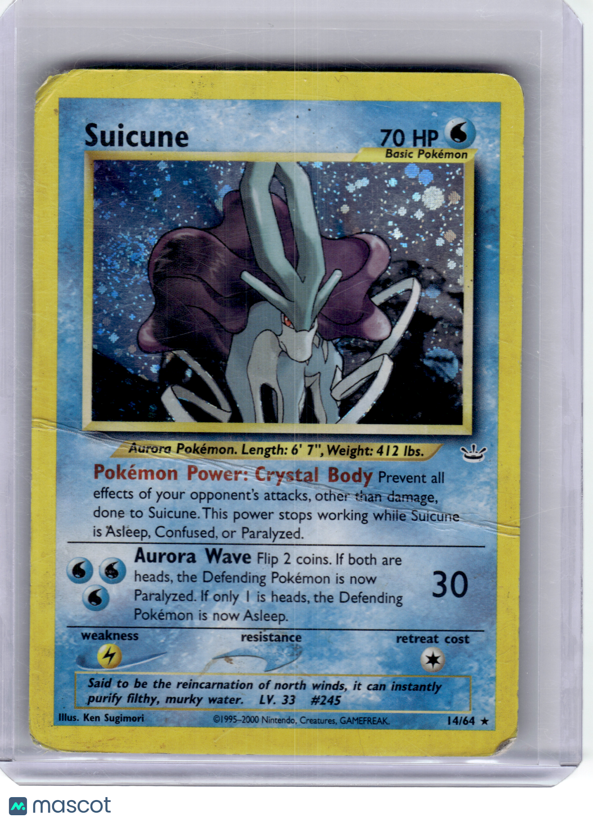2000 Pokemon—Suicune #14/64 Neo Revelation—Rare Holo [DMG/Altered]