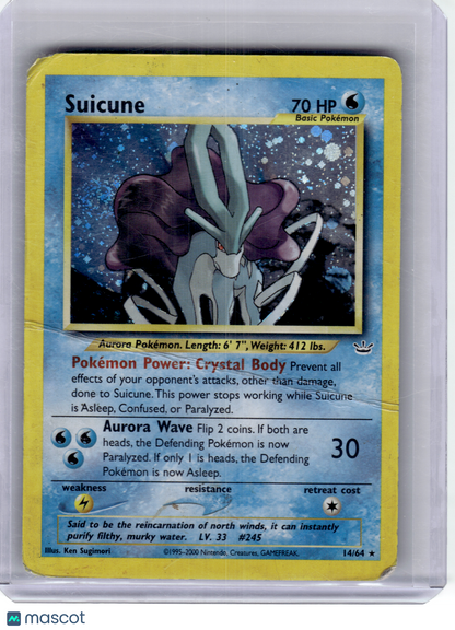 2000 Pokemon—Suicune #14/64 Neo Revelation—Rare Holo [DMG/Altered]