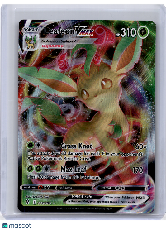 2021 Pokemon—Leafeon VMAX #008/203 Evolving Skies—Ultra Rare Holo