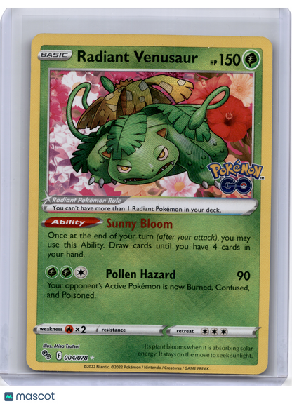 2022 —Radiant Venusaur #004/078 Pokemon GO—Radiant Rare Holo