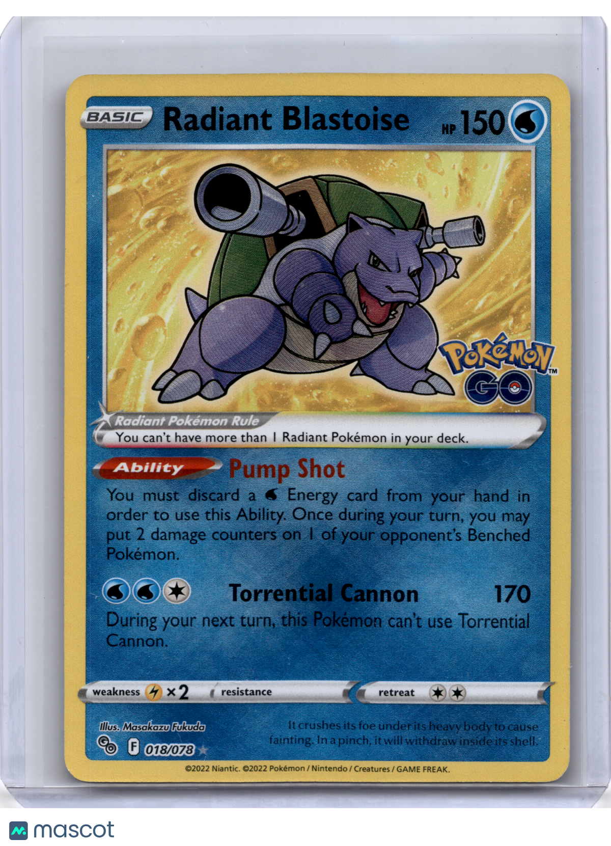 2022 —Radiant Blastoise #018/078 Pokemon GO—Radiant Rare Holo