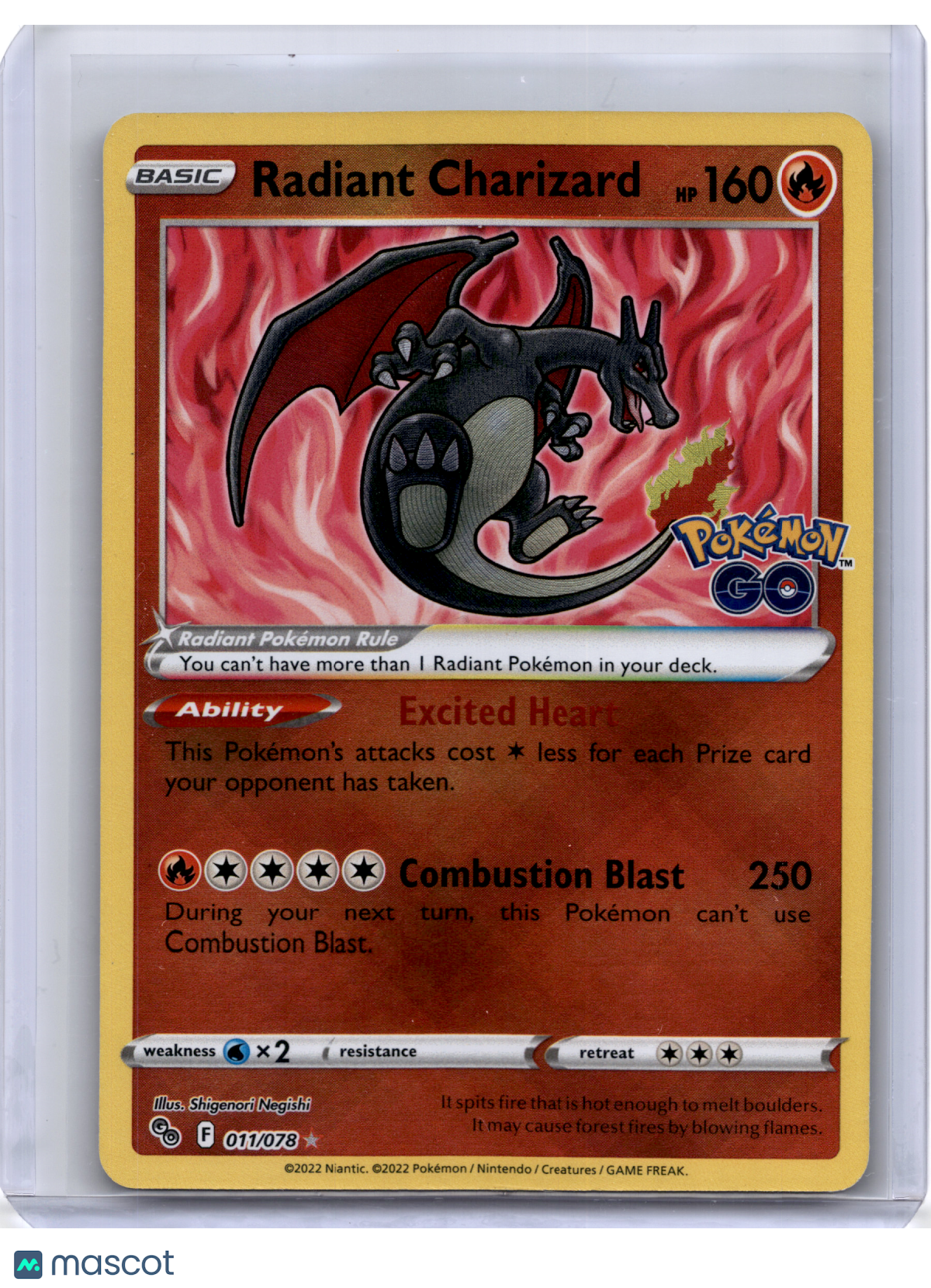 2022 —Radiant Charizard #011/078 Pokemon GO—Radiant Rare Holo