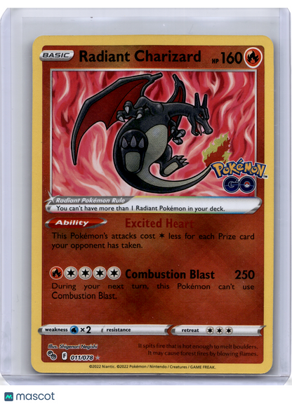 2022 —Radiant Charizard #011/078 Pokemon GO—Radiant Rare Holo