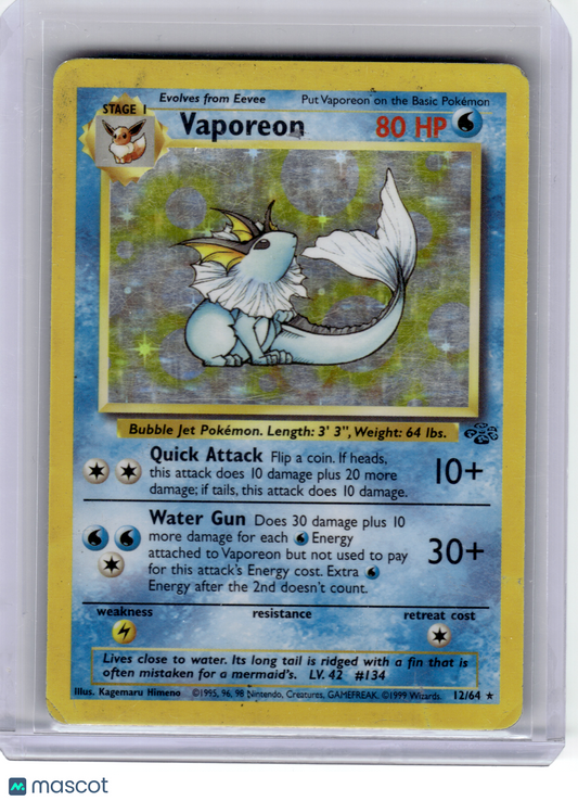 1999 Pokemon—Vaporeon #12/64 Jungle—Holo Rare Holo [Damaged]