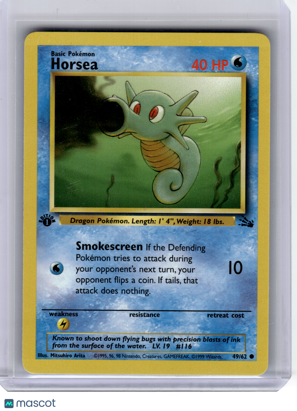 1999 Pokemon—Horsea #49/62 Fossil—Common Non-Holo (First Edition)