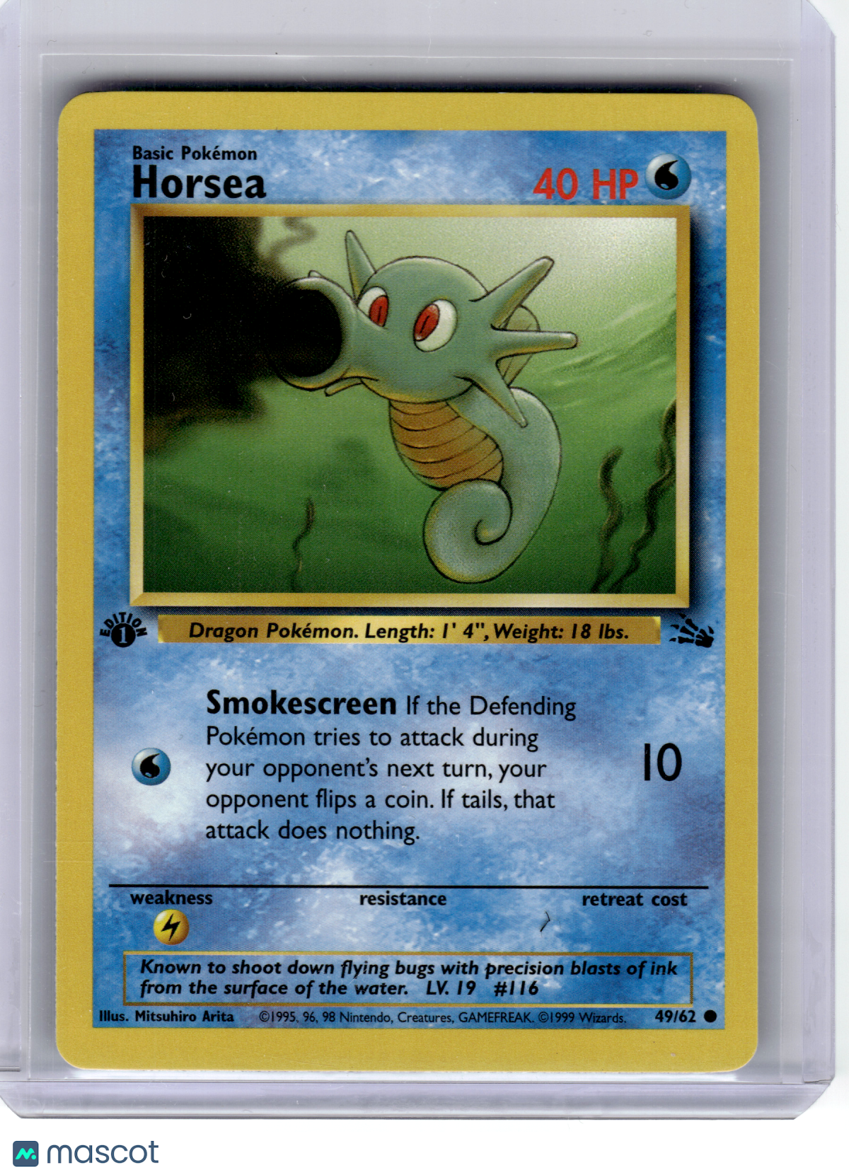 1999 Pokemon—Horsea #49/62 Fossil—Common Non-Holo (First Edition)