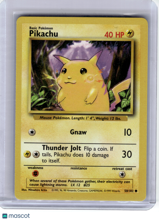 1999 Pokemon—Pikachu #58/102 Base Set—Common Non-Holo