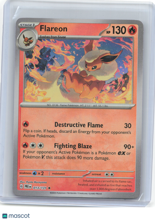 2025 Pokemon—Flareon #13/131 Prismatic Evolutions—Rare RH (Masterball Pattern)