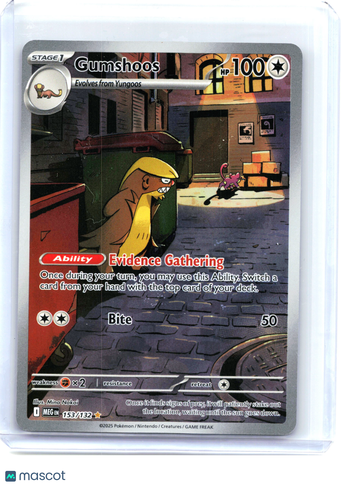 2025 Pokemon—Gumshoos #153/132 Mega Evolution—Illustration Rare Foil