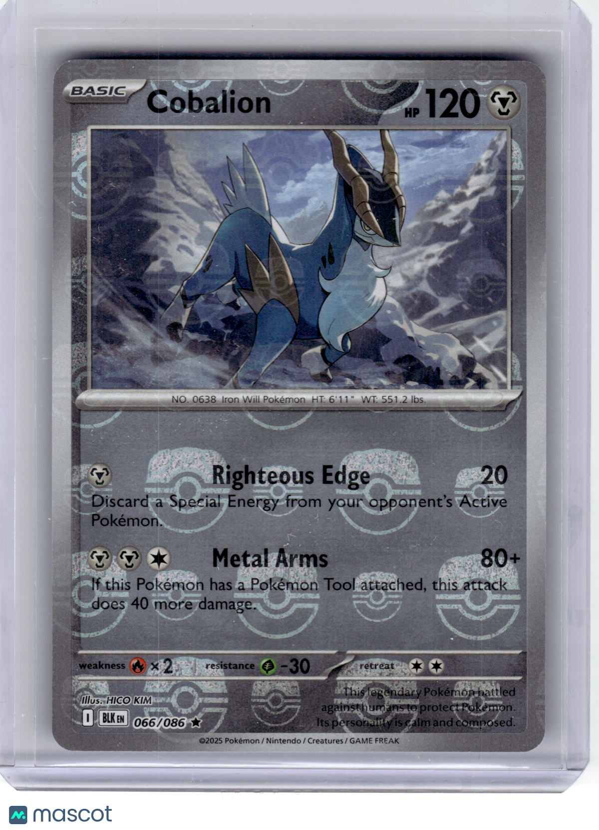 2025 Pokemon—Cobalion #66/86 SV: Black Bolt—Rare Foil (Master Ball Pattern)