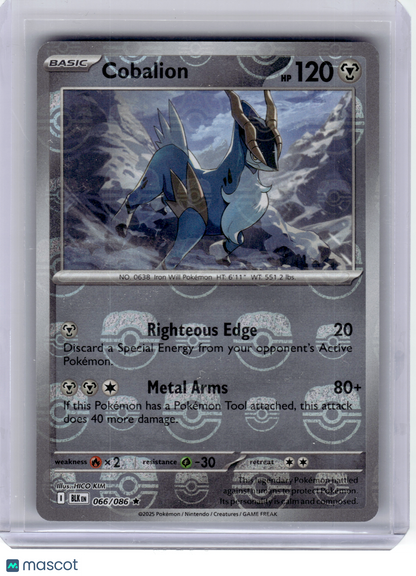 2025 Pokemon—Cobalion #66/86 SV: Black Bolt—Rare Foil (Master Ball Pattern)