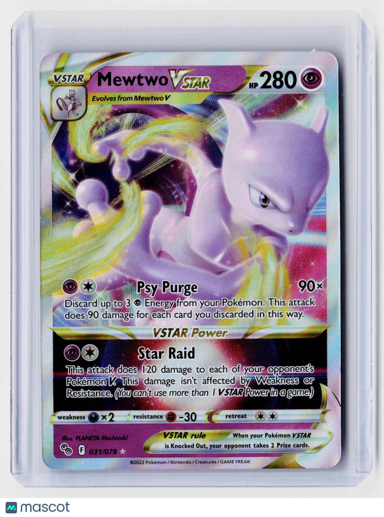 2022 Pokemon—Mewtwo VSTAR #031/078 Pokémon GO—Ultra Rare Holo
