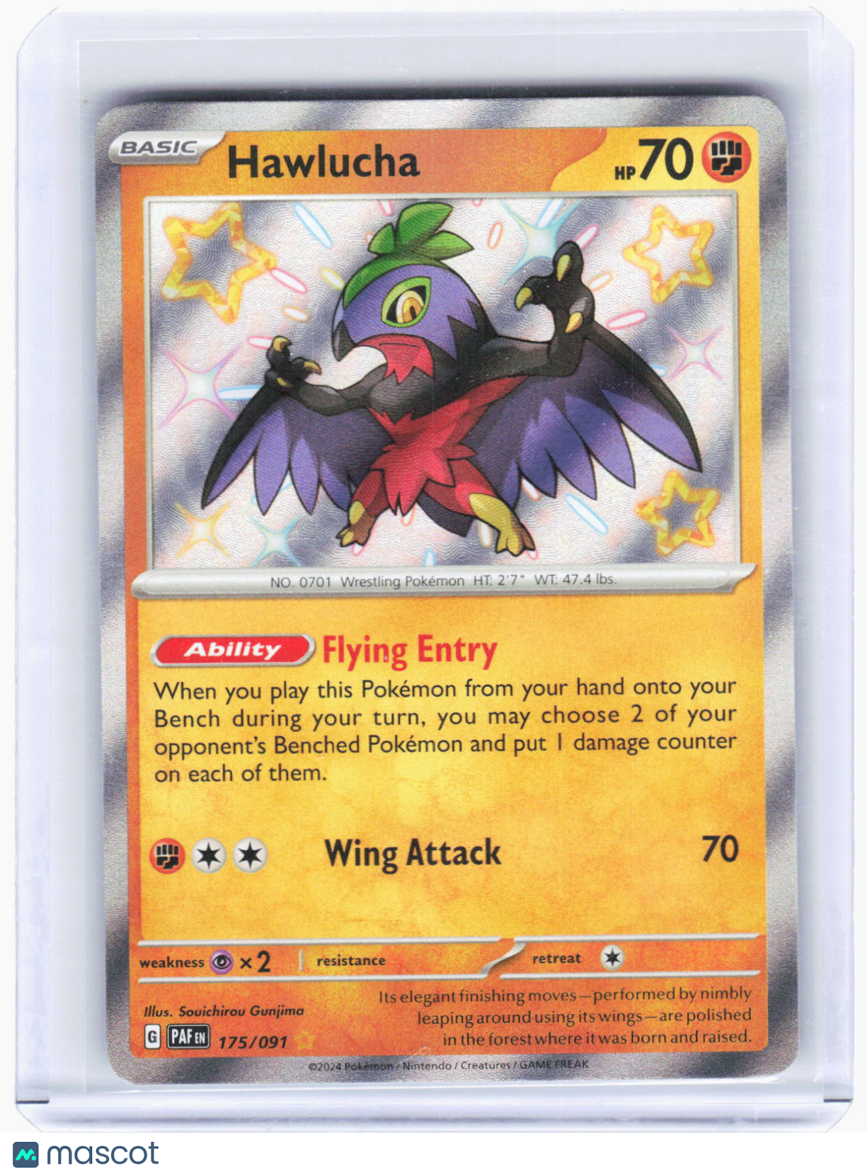 2024 Pokemon—Hawlucha #175/91 Paldean Fates—Shiny Rare Foil