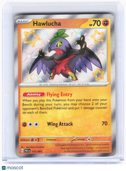 2024 Pokemon—Hawlucha #175/91 Paldean Fates—Shiny Rare Foil