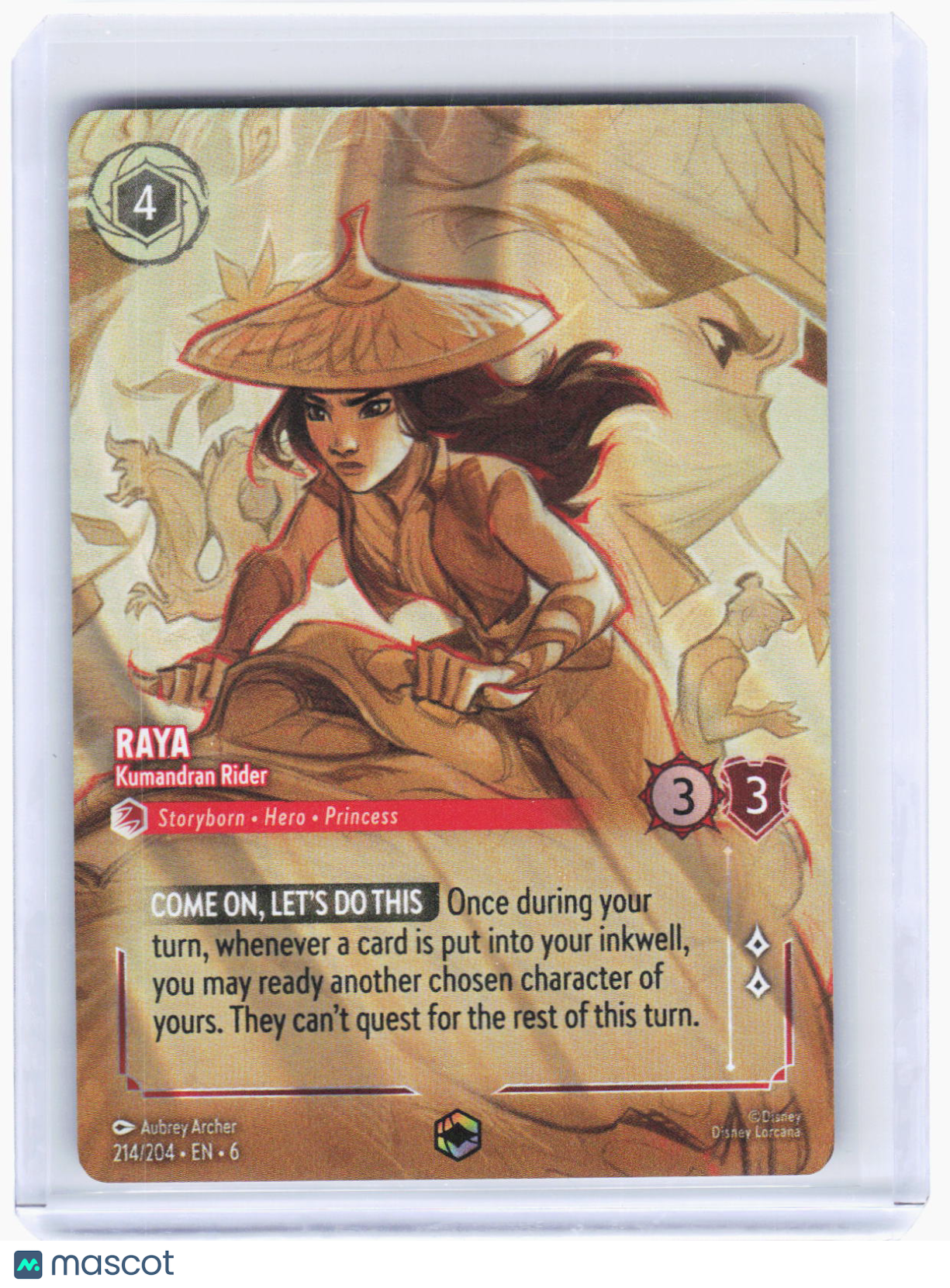 2024 Disney Lorcana—Raya - Kumandran Rider #214/204 Azurite Sea—Enchanted Foil