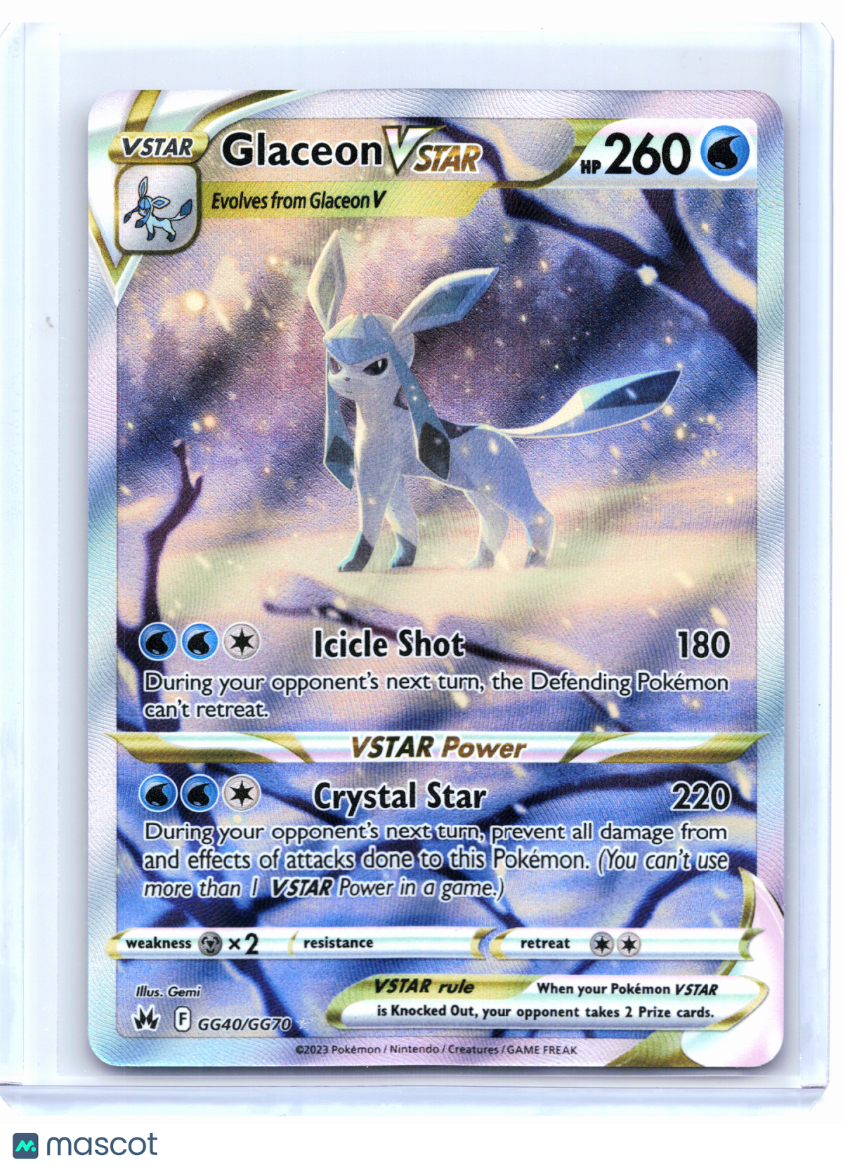 2023 Pokemon—Glaceon VSTAR #GG40/GG70 Crown Zenith: Galarian Gallery—Ultra Rare