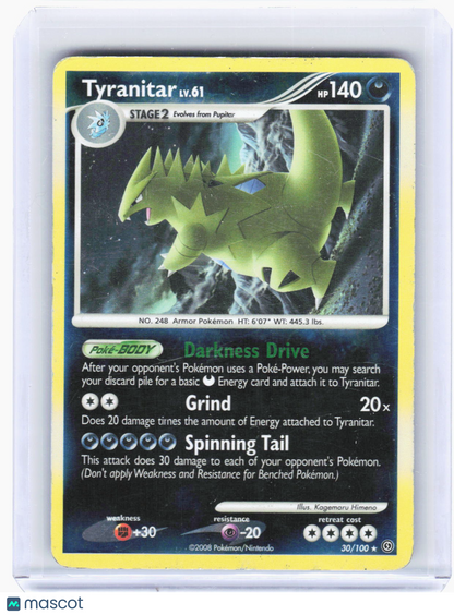 2008 Pokemon—Tyranitar #30 Stormfront—Rare Reverse Holo [Heavily Played]