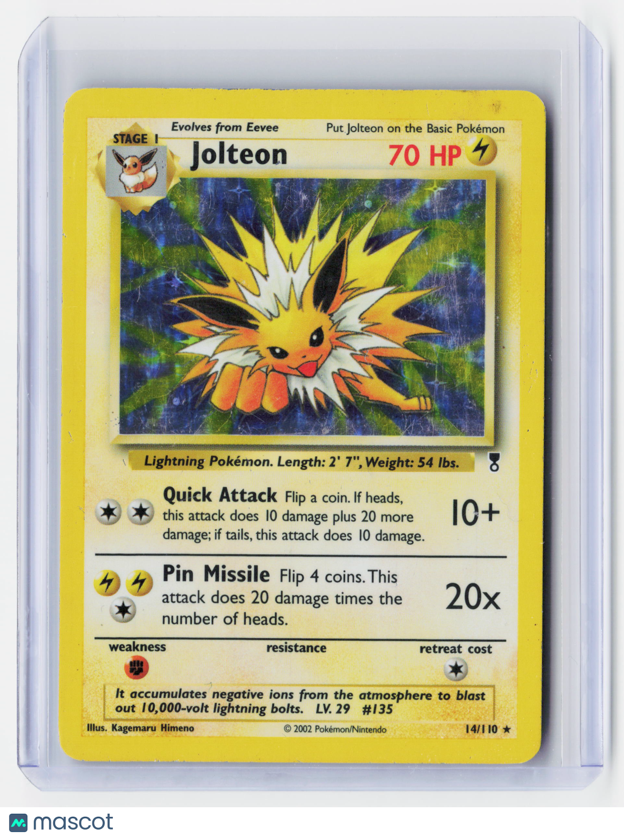 2002 Pokemon—Jolteon #14/110 Legendary Collection—Holo (Damaged)
