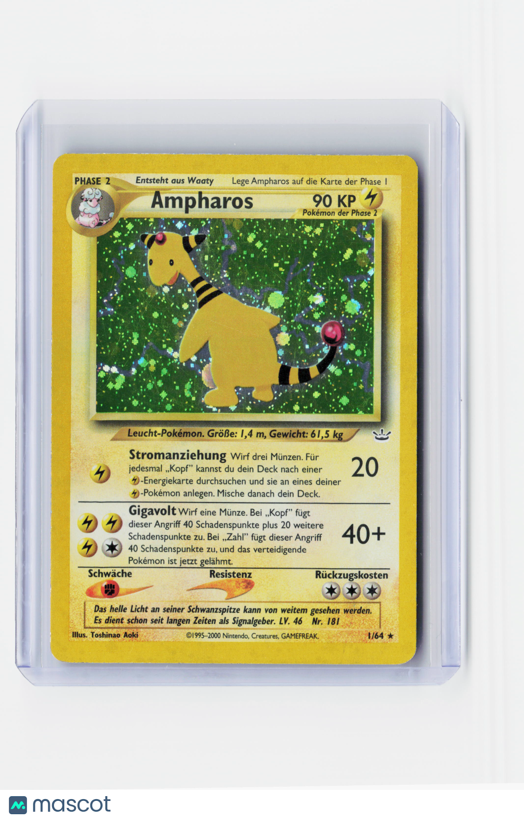 2000 Pokemon—Ampharos #1/64 Neo Genesis—Holo German (HP)
