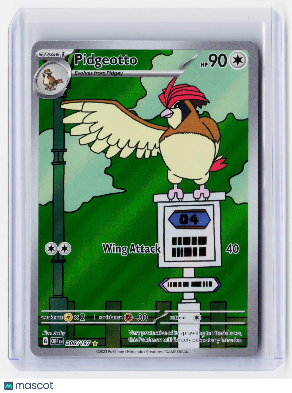 2023 Pokemon—Pidgeotto #208/197 Obsidian Flames—Illustration Rare Foil