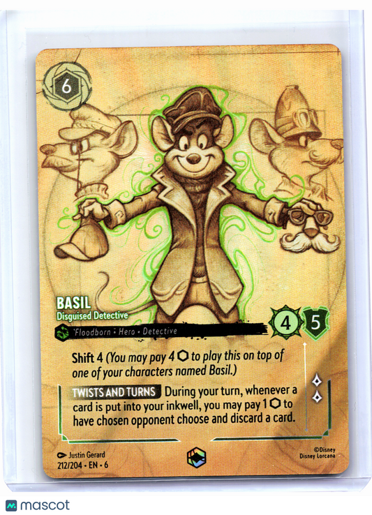 2024 Lorcana—Basil - Disguised Detective #212/204 Azurite Sea—Enchanted Foil