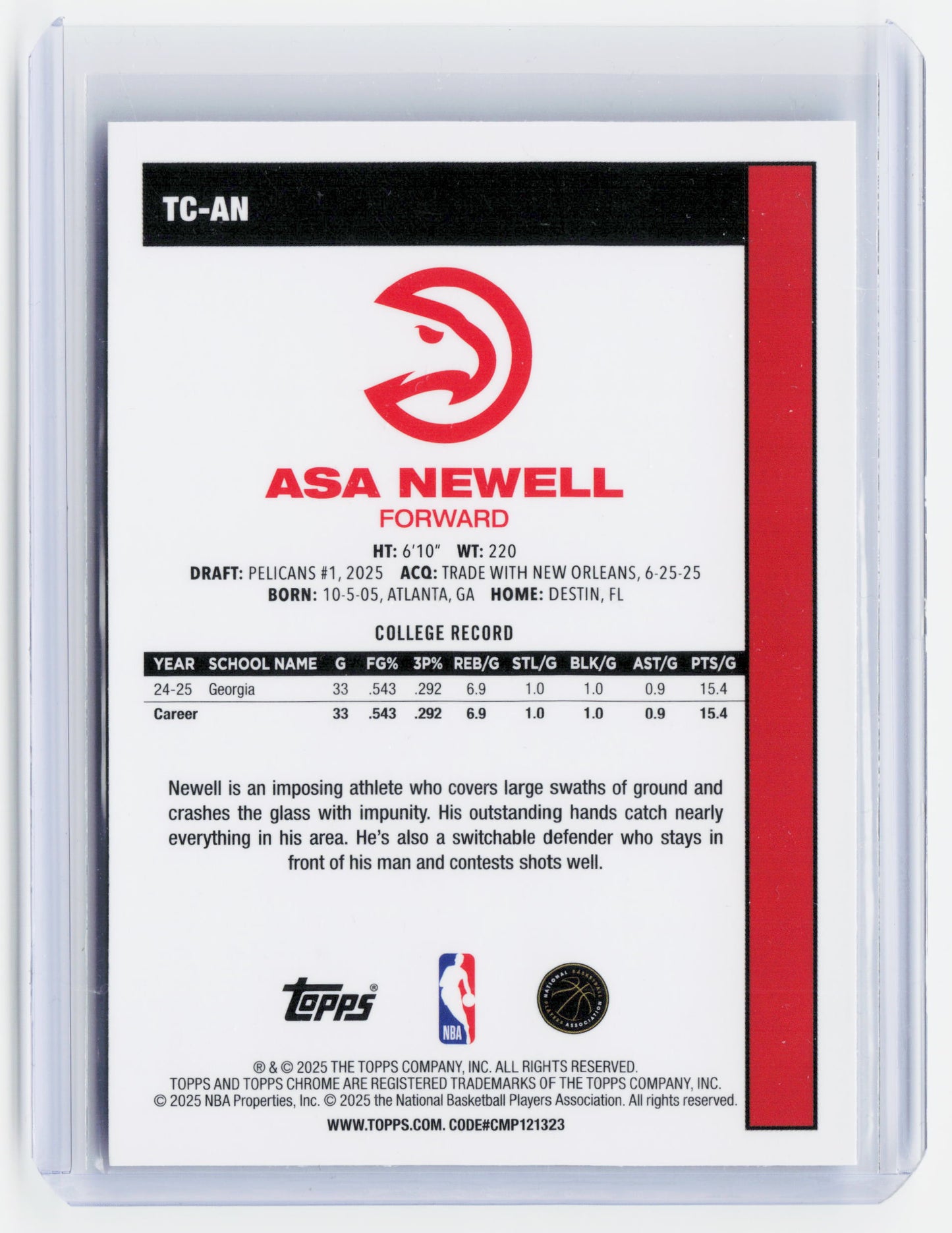 2025 Topps Chrome Basketball—Asa Newell #TC-AN Blue RC 095/150