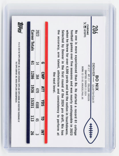 2024 Topps Chrome Football—Bo Nix #206 RC